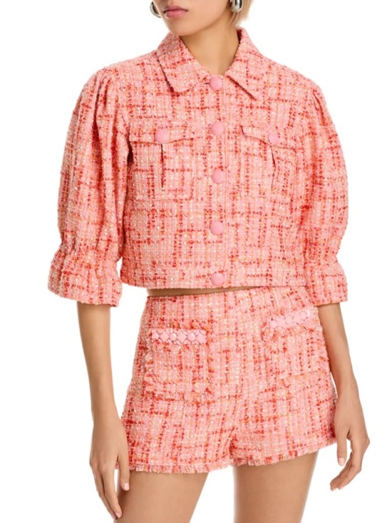 Cinq a Sept Lucie Boucle Julieta Puff Sleeve Jacket Pink Poppy Size 10 NWT New - Picture 3 of 14